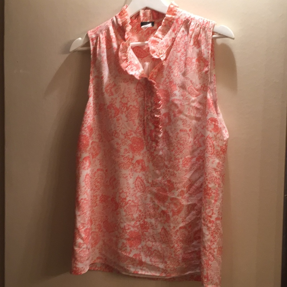 J Crew coral + white floral sleevless popover